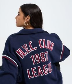 Jaqueta em Moletom com Felpa e Gola Colarinho College Nyc Club