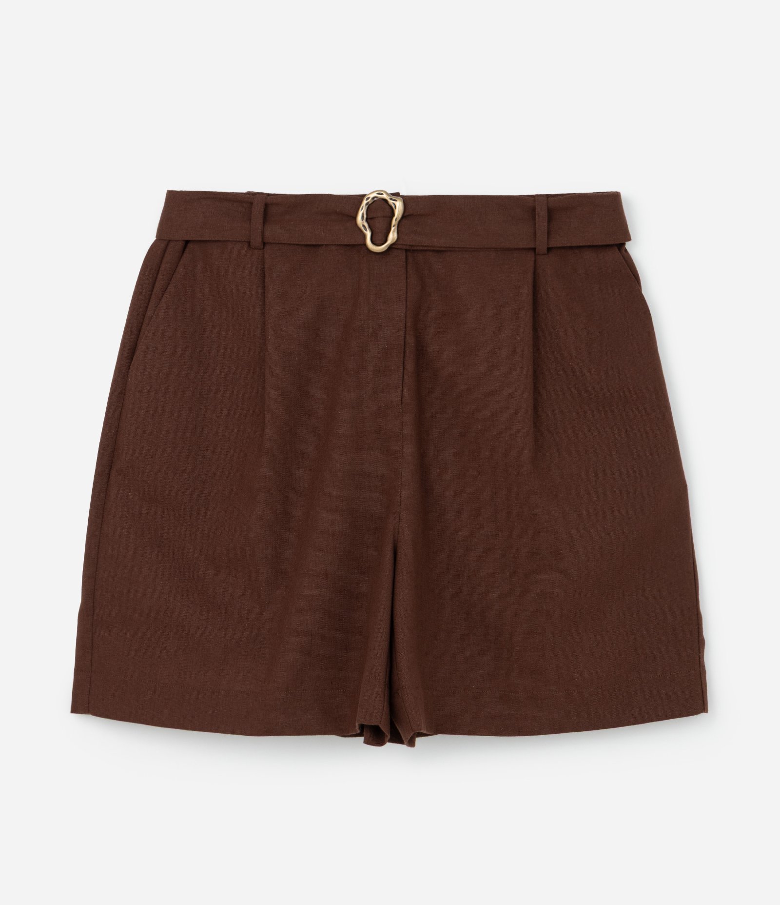 Bermuda em Viscolinho com Cinto e Fivela Orgânica Curve & Plus Size Marrom 1