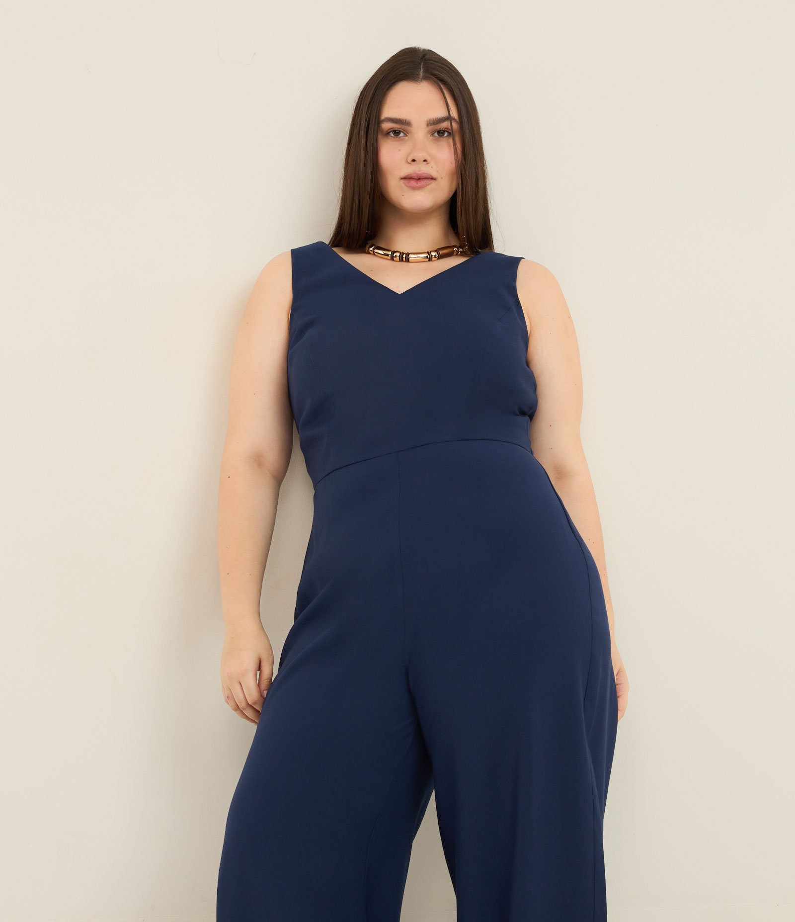 Macacão Pantalona Longo Alfaiatado Curve & Plus Size Azul 2