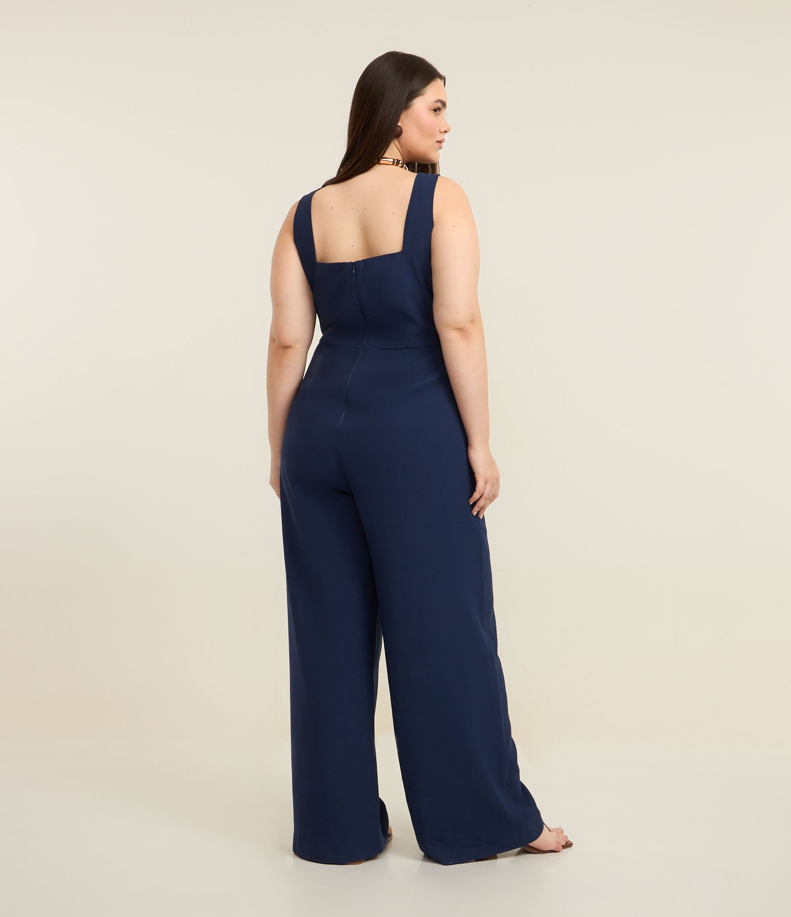 Macacão Pantalona Longo Alfaiatado Curve & Plus Size Azul 3