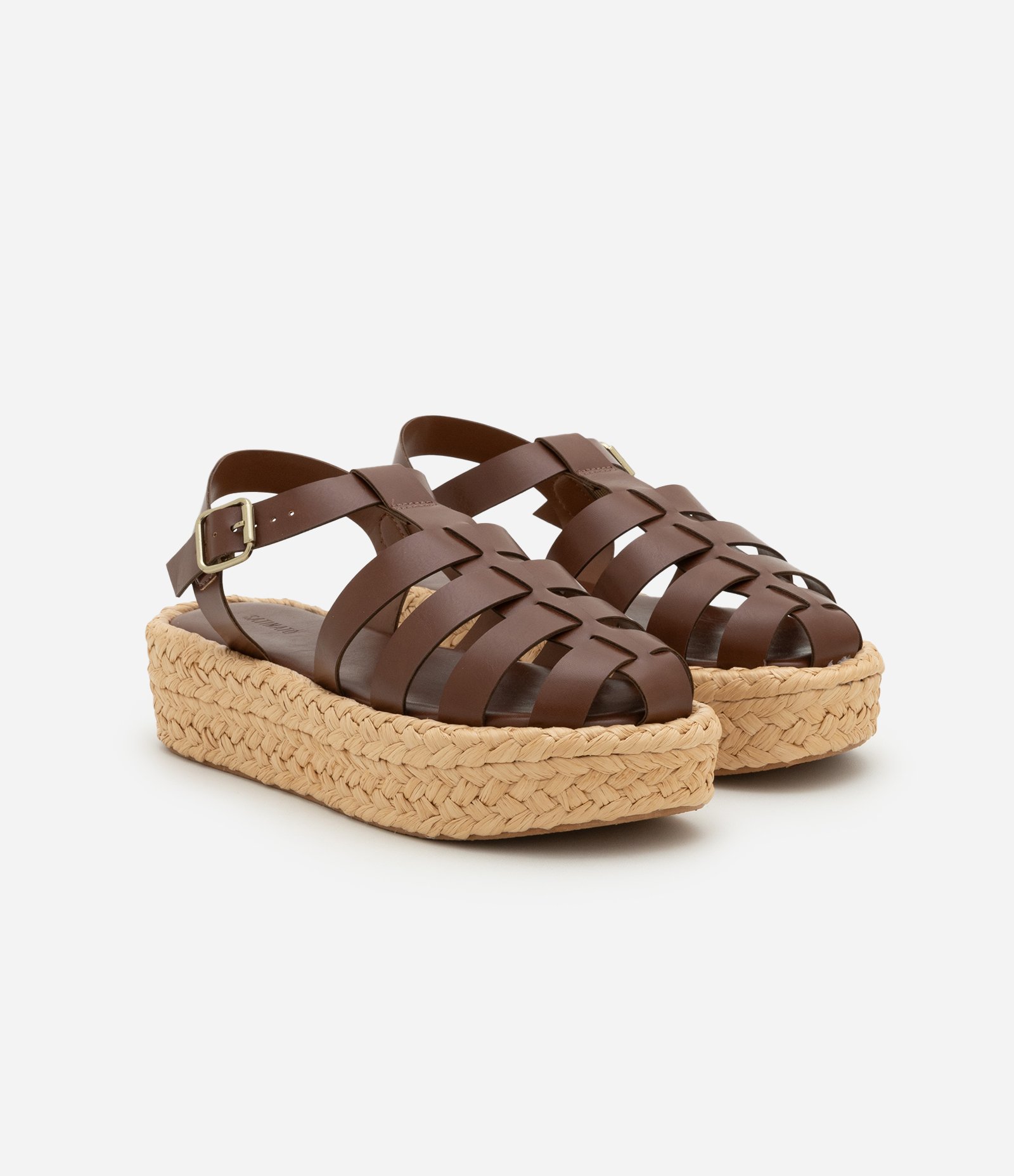 Sandália Flatform Fisherman com Salto Efeito Trança Marrom 2