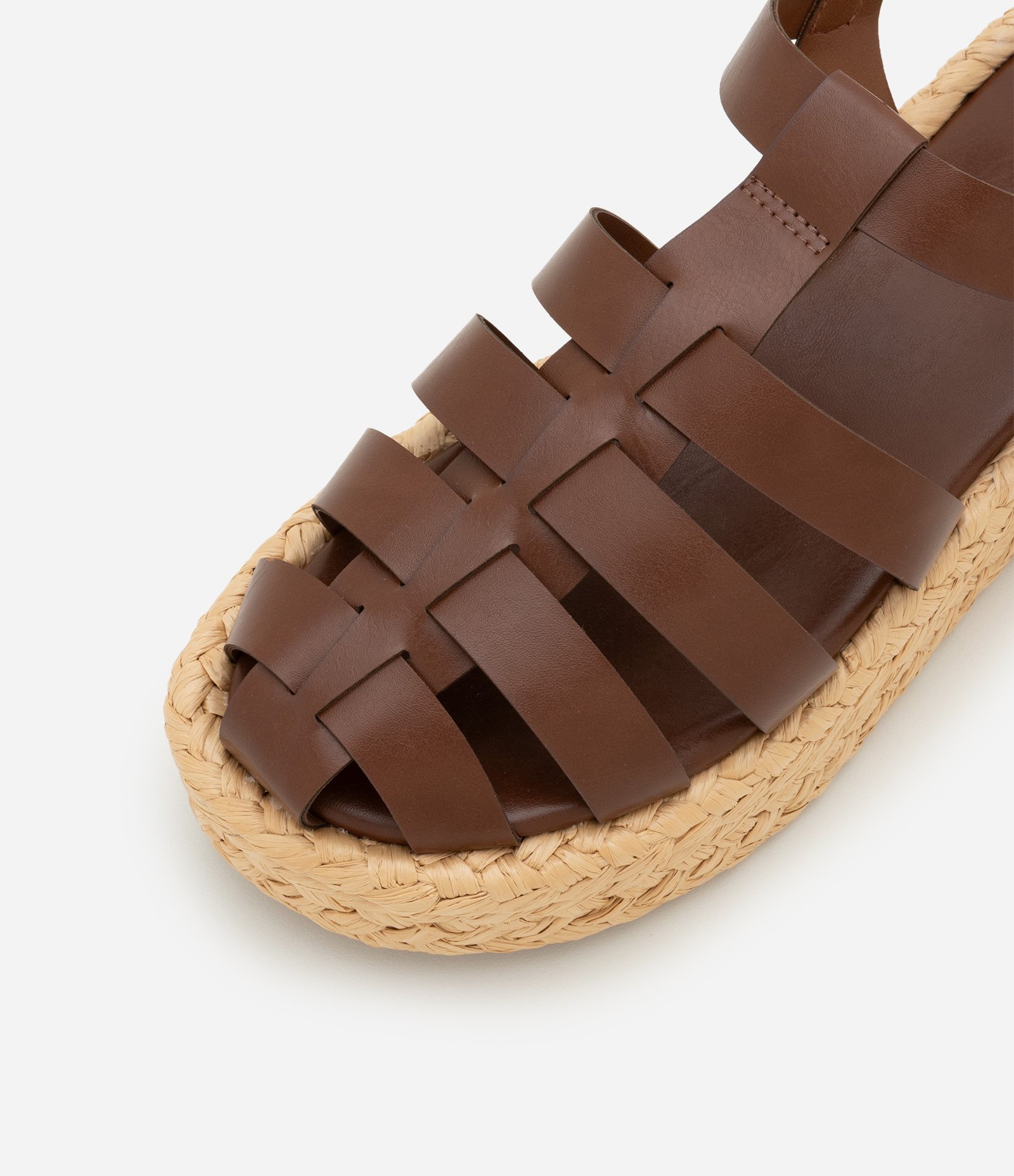 Sandália Flatform Fisherman com Salto Efeito Trança Marrom 6