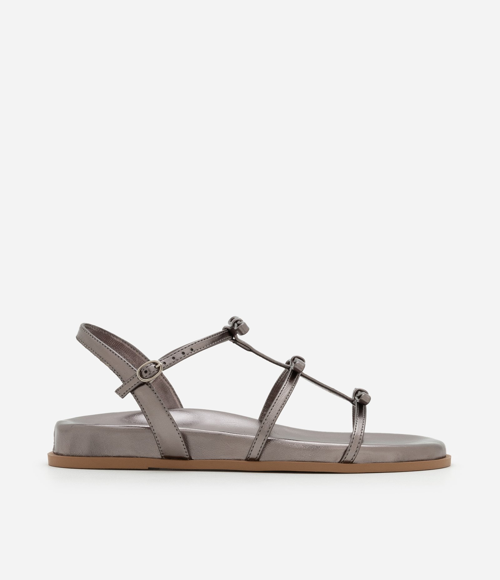 Sandália Rasteira com Tiras Finas com Lacinhos Aplicados Prata 1