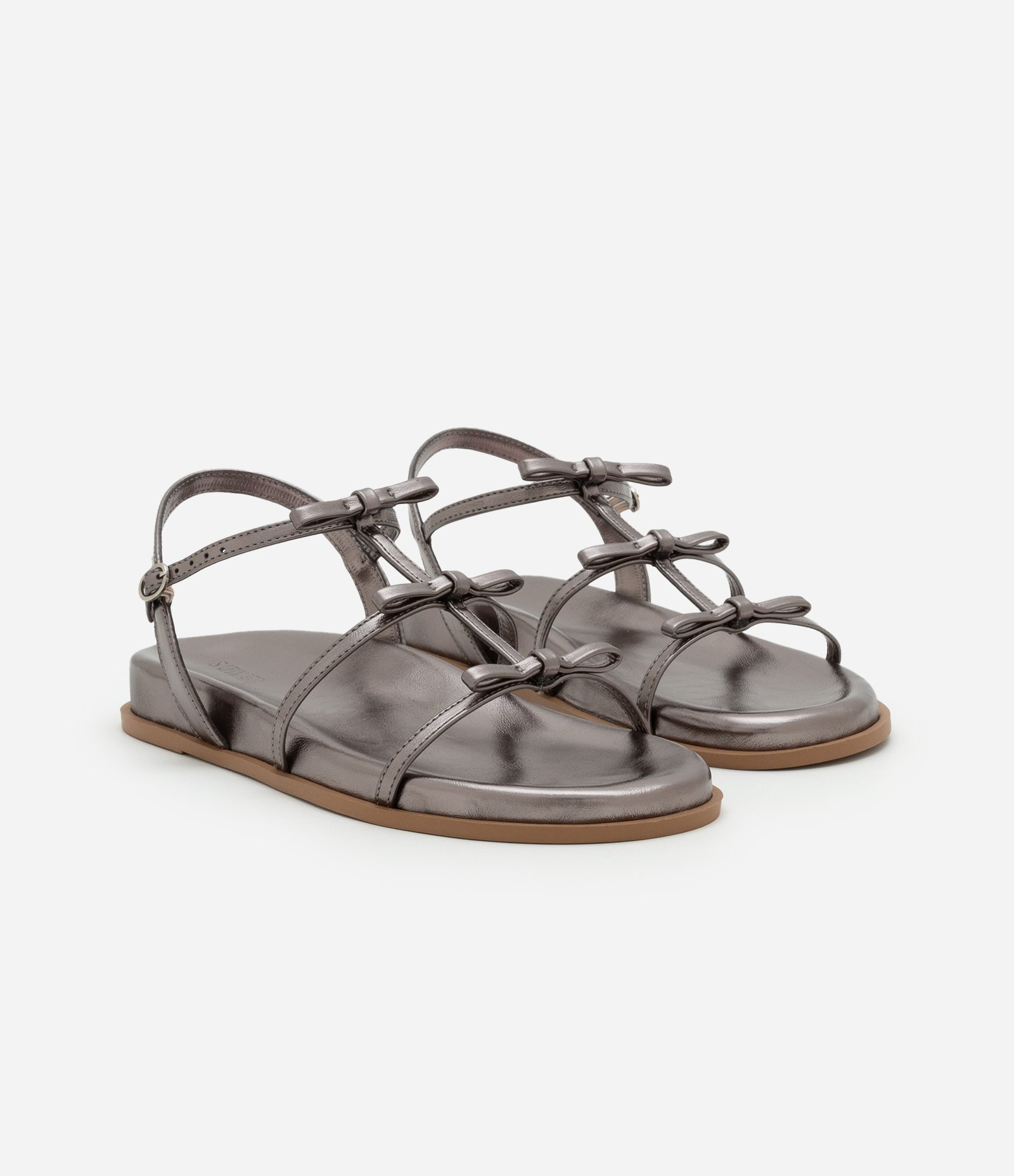 Sandália Rasteira com Tiras Finas com Lacinhos Aplicados Prata 3