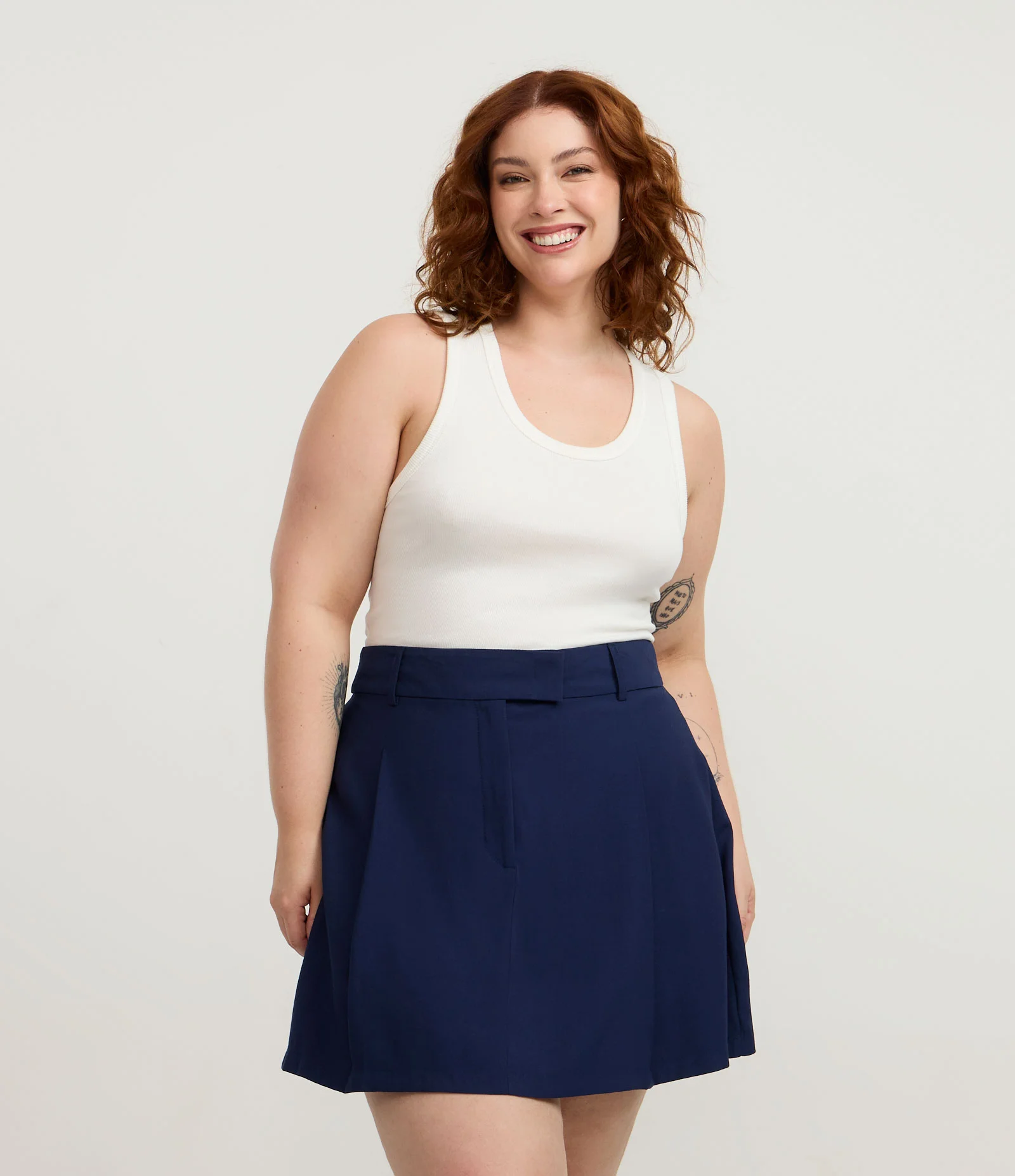 Short Saia Alfaiatado Curve & Plus Size Azul 1