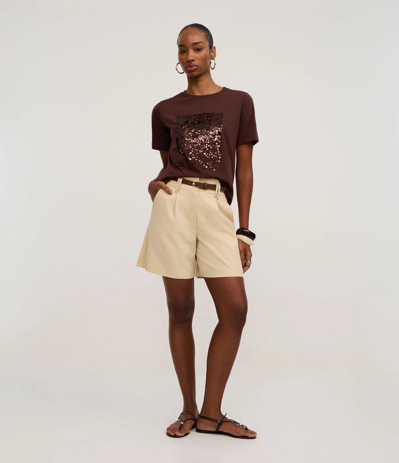 Blusa em Algodão com Bloco de Paetês Marrom 2