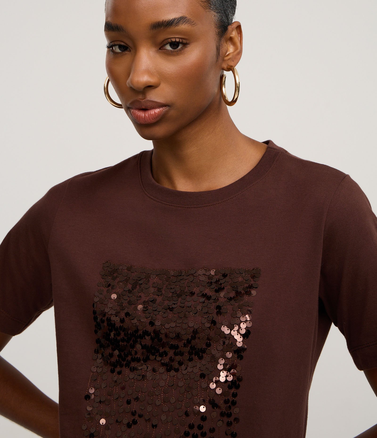 Blusa em Algodão com Bloco de Paetês Marrom 3