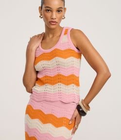 Blusa em Tricô com Decote U e Listras Horizontais Zigue-Zague