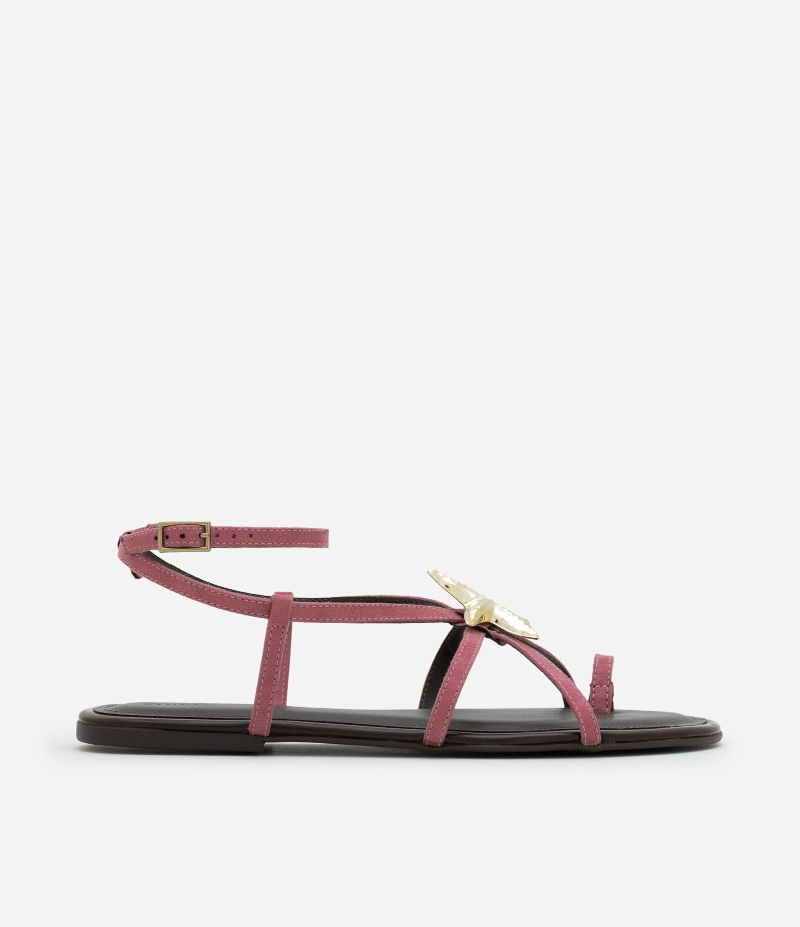 Sandália Rasteira em Suede com Tiras Finas e Pingente Estrela do Mar Rosa 1