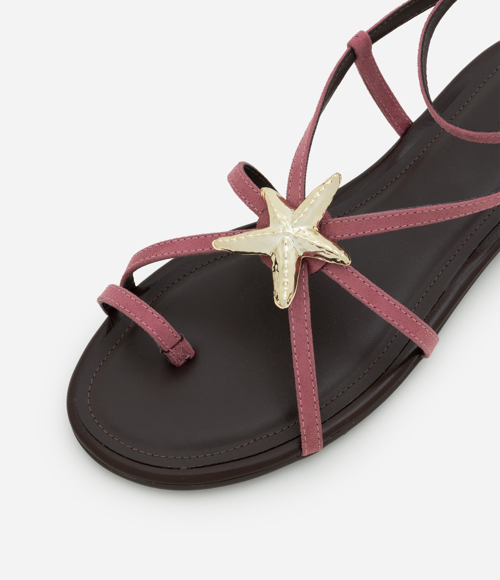 Sandália Rasteira em Suede com Tiras Finas e Pingente Estrela do Mar Rosa 5