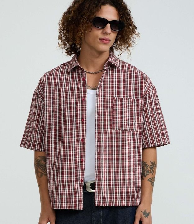 Camisa Oversized em Tricoline com Estampa Xadrez
