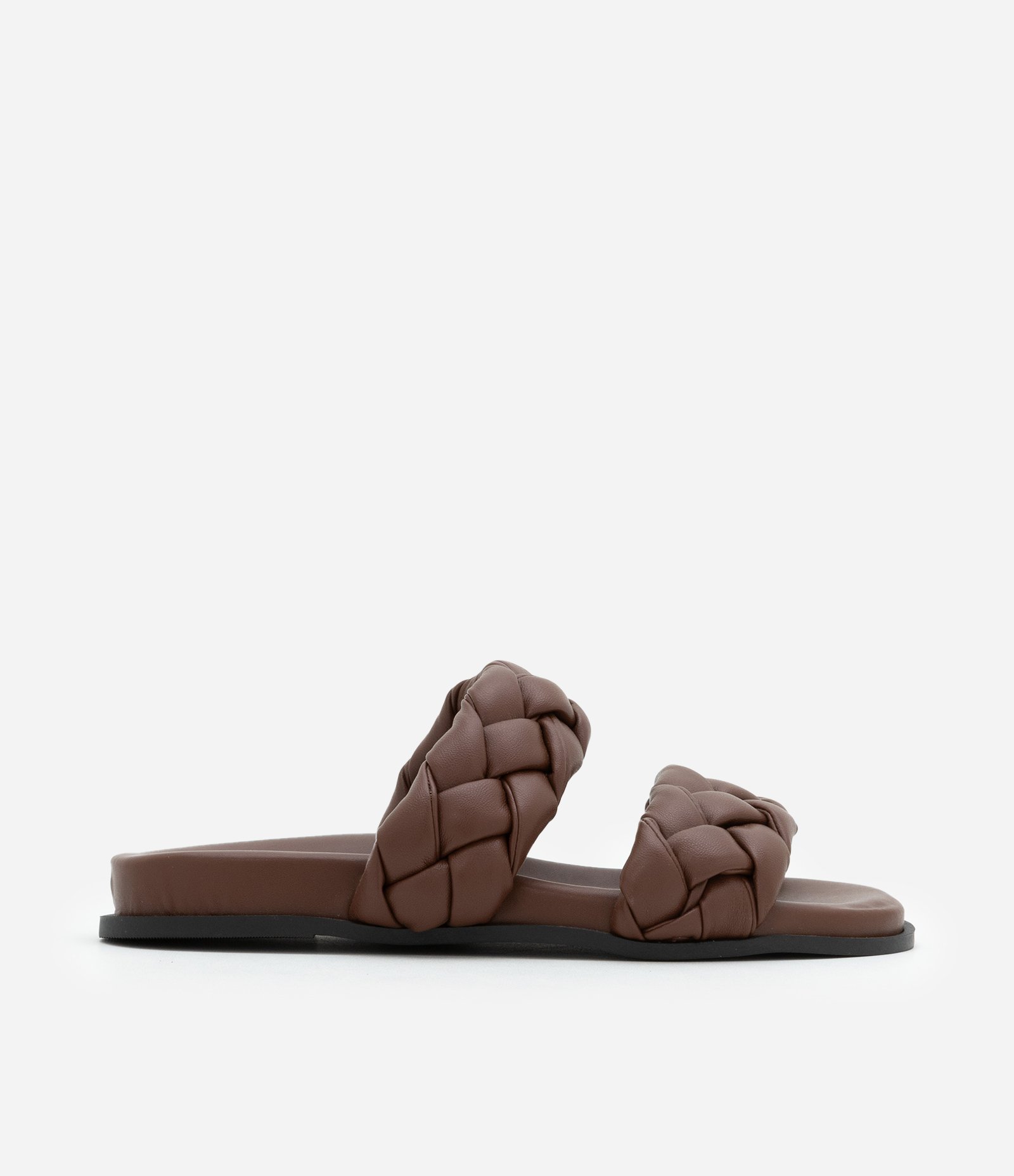 Sandália Rasteira Puffer com Tiras Trançadas Marrom 1