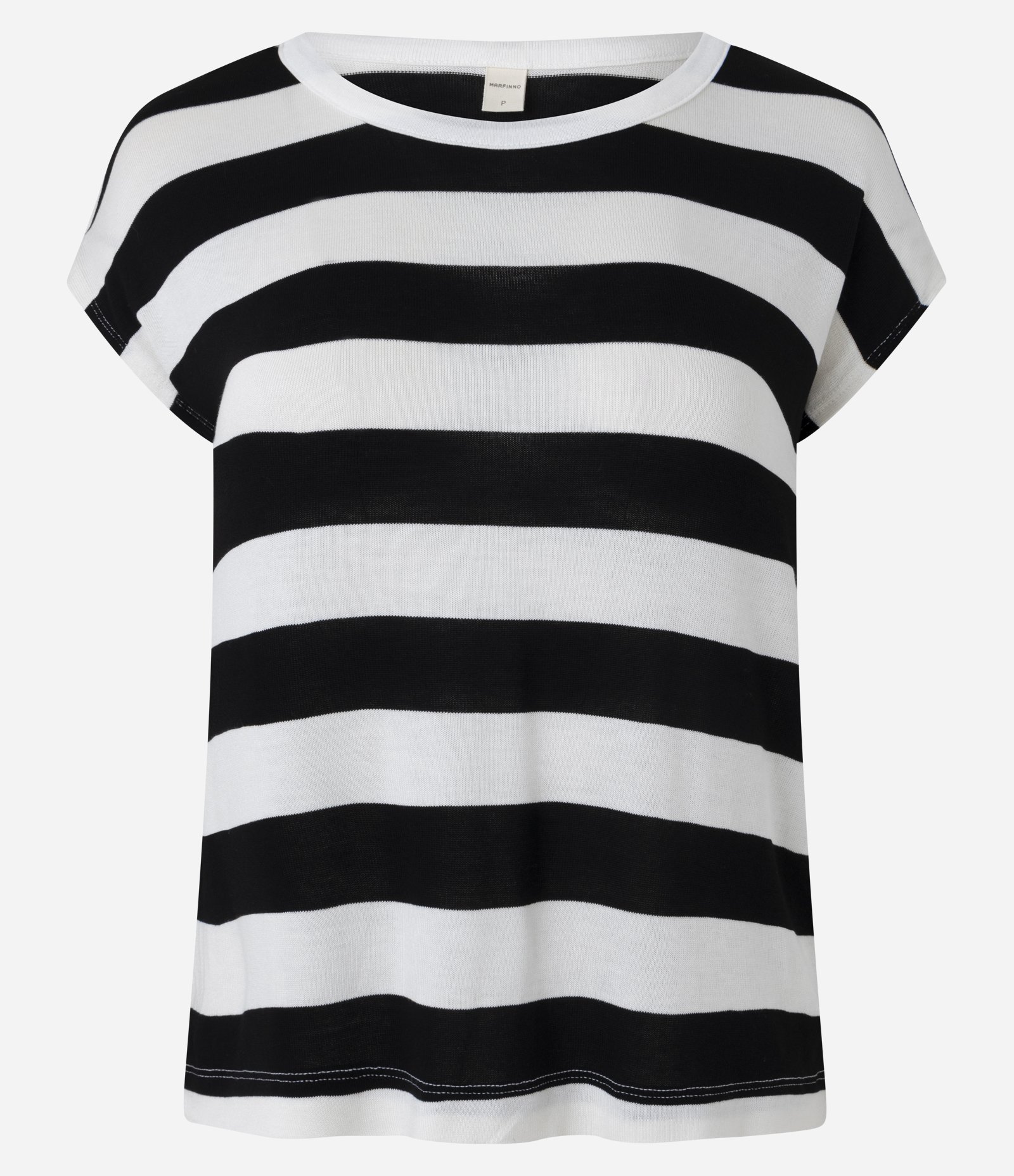 Blusa em Viscose com Listras Horizontais Largas Preto/Off White 5