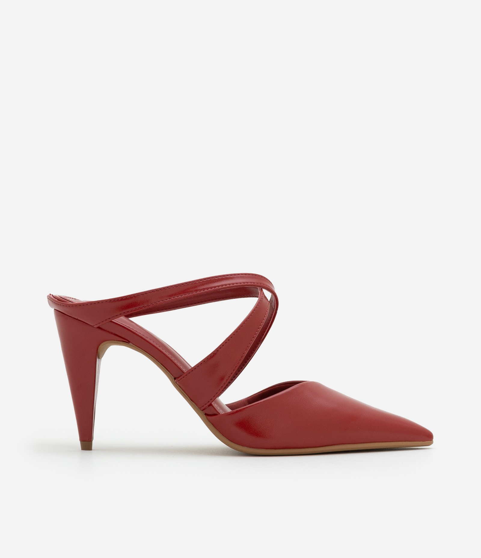 Sapato Mule com Tiras Cruzadas e Bico Fino Vermelho 1