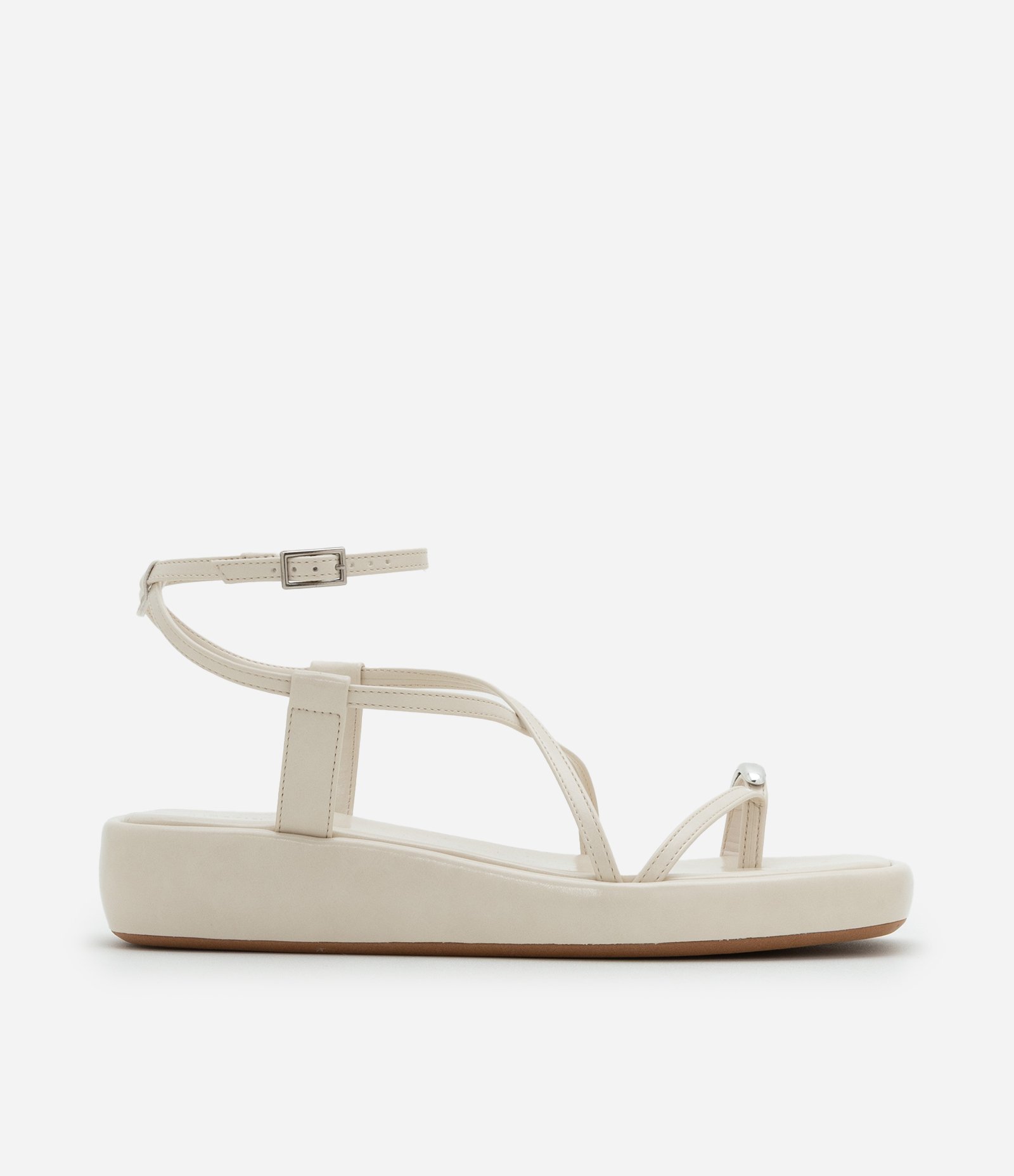 Sandália Rasteira Flatform em PU com Dedal de Metal Off White 1