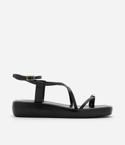 Sandália Rasteira Flatform em PU com Dedal de Metal