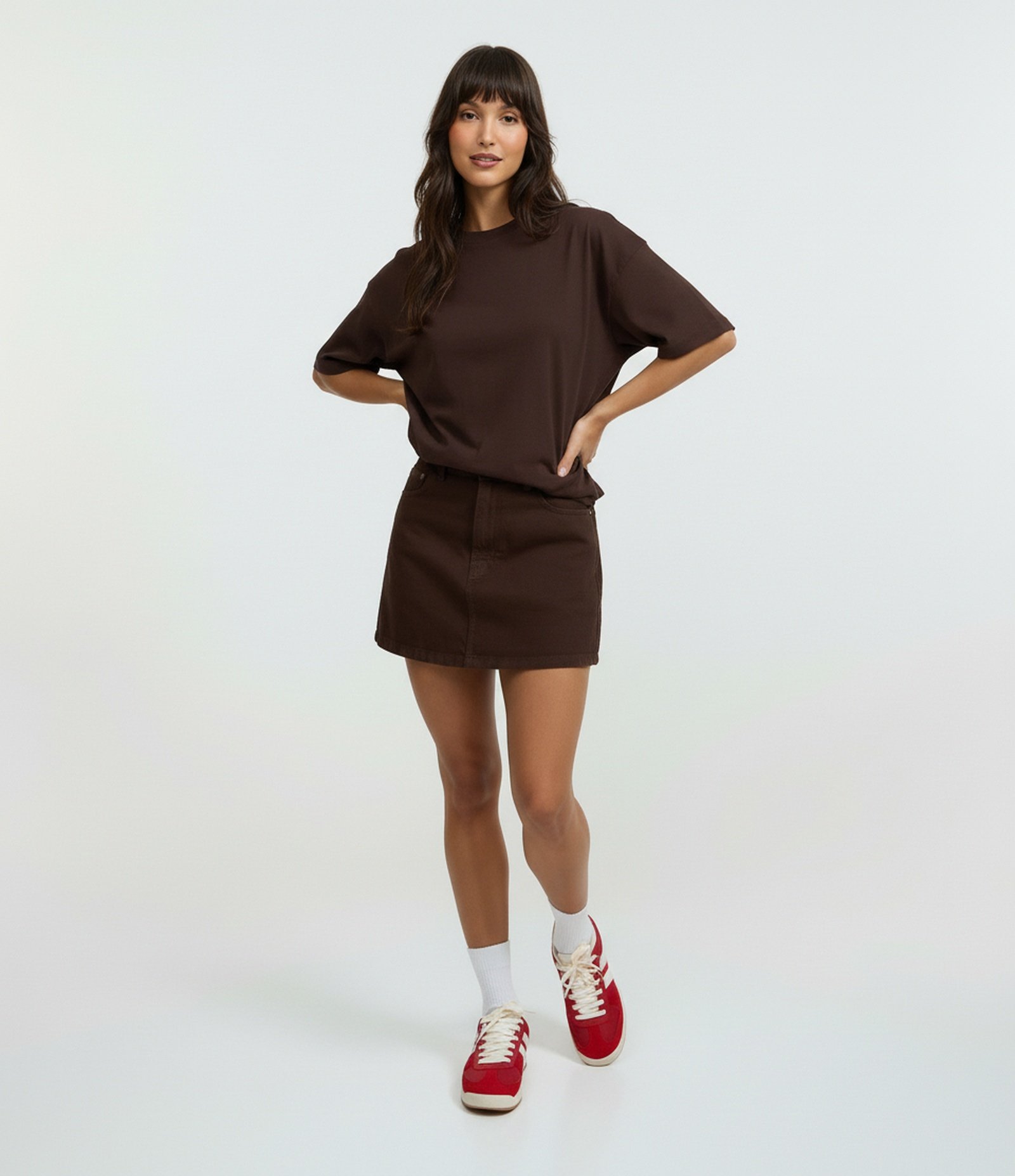 Camiseta Oversized em Algodão com Manga Dobrada Marrom 5