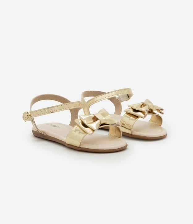 Sandália Infantil Rasteira em PU Liso Infantil rasteira com Laço Dourado - Tam 20 ao 25