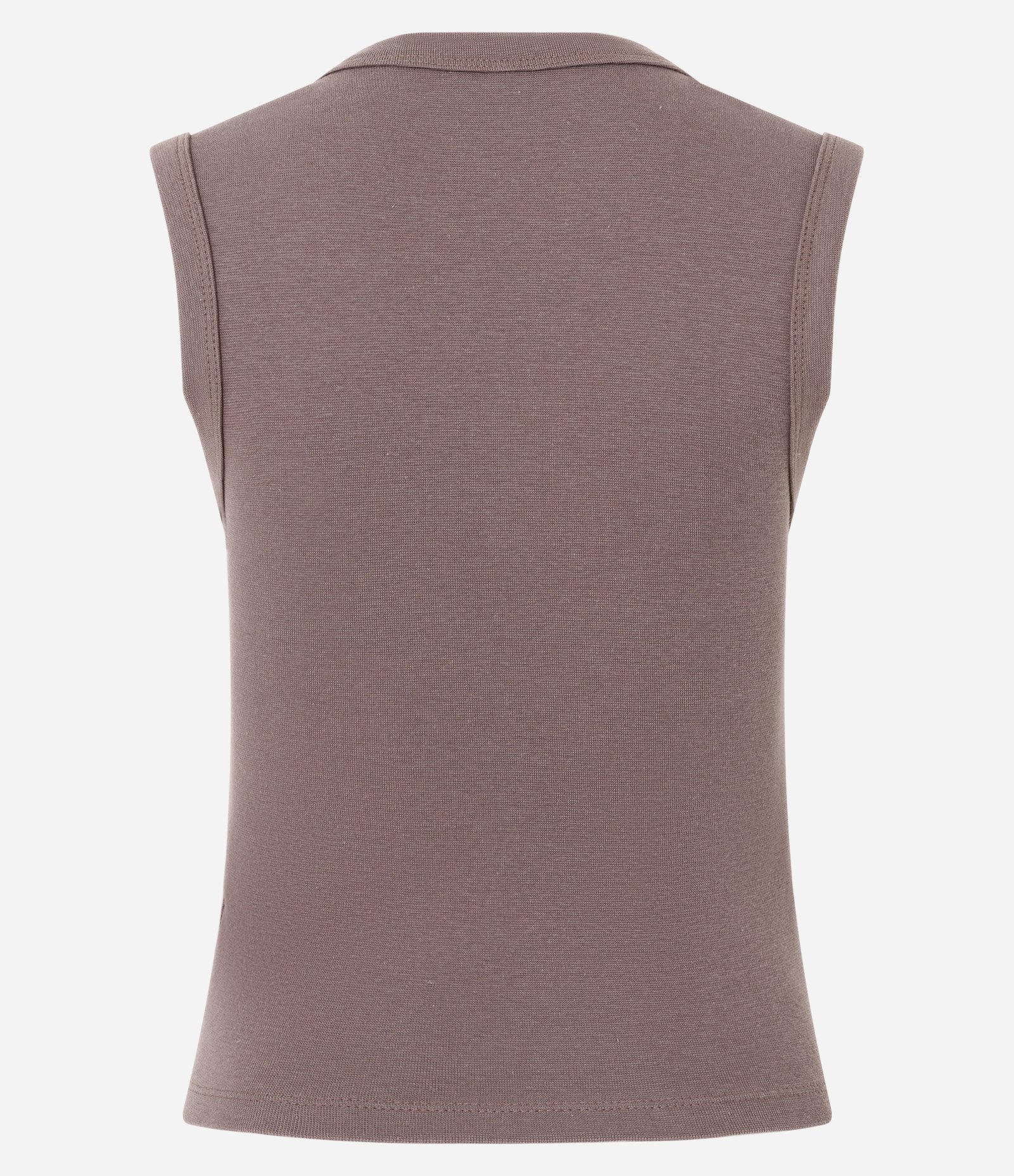 Blusa Básico em Ribana com Decote V Marrom Médio 3