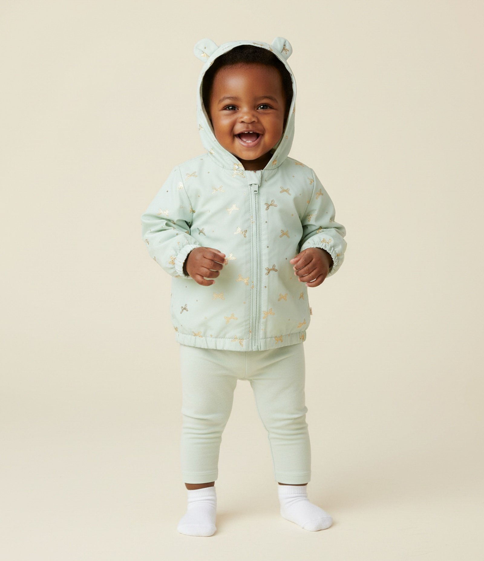 Jaqueta Infantil Corta Vento com Estampa de Laços – Tam 0 a 18 Meses Verde Menta 1