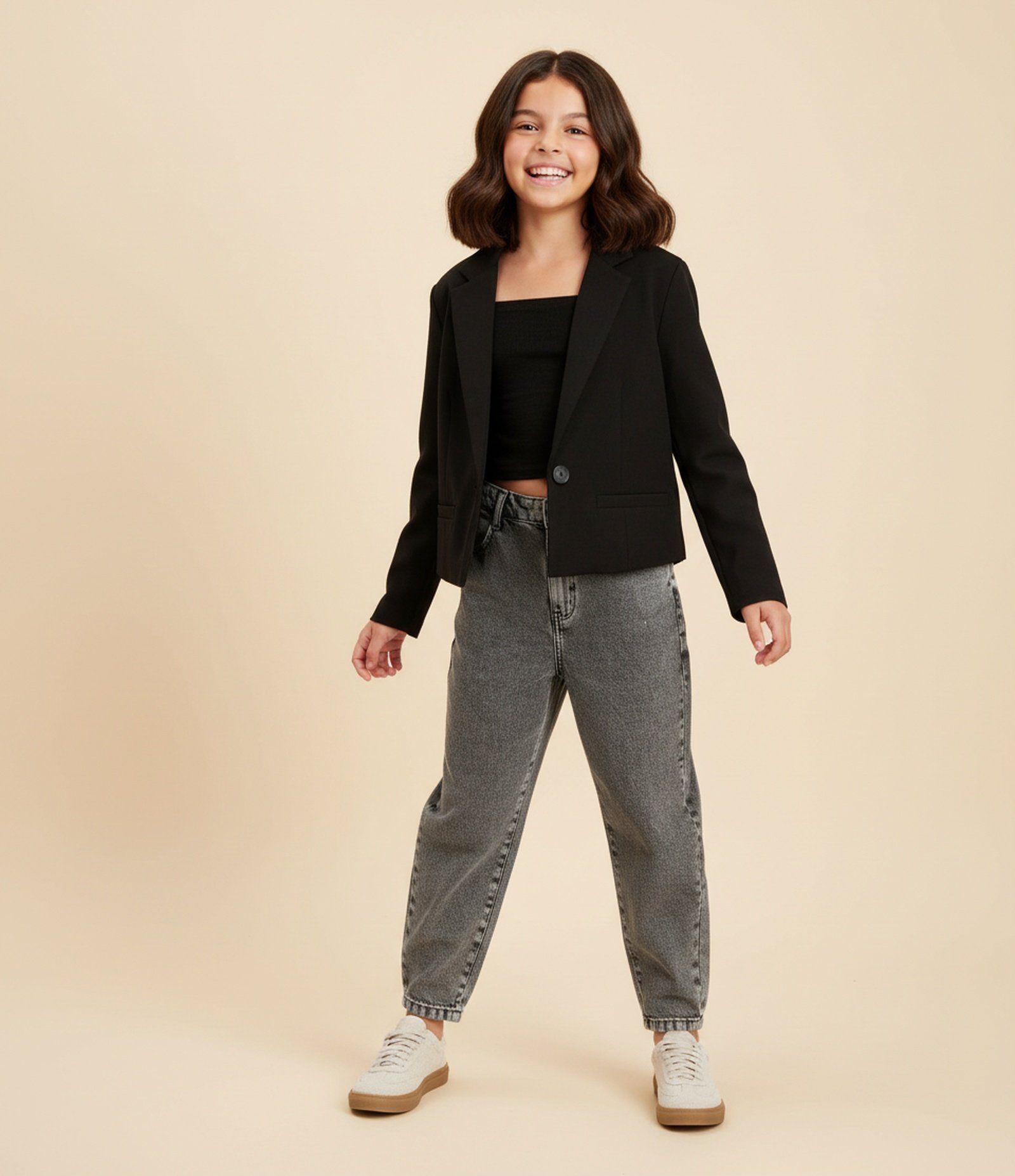 Blazer Infantil em Alfaiataria com Lapela Clássica – Tam 5 a 14 Anos Preto 1