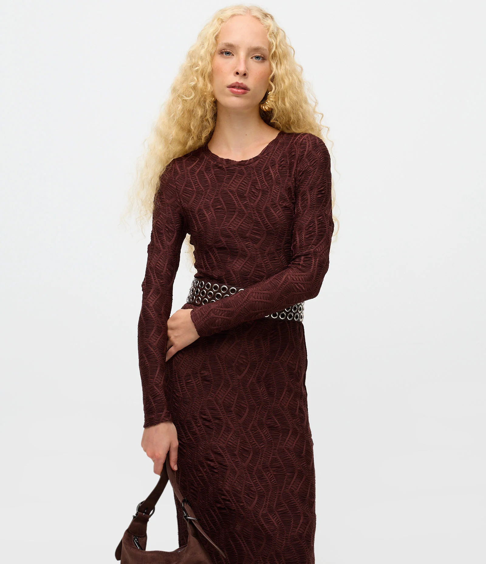 Vestido Longo Texturizado Bordô 2