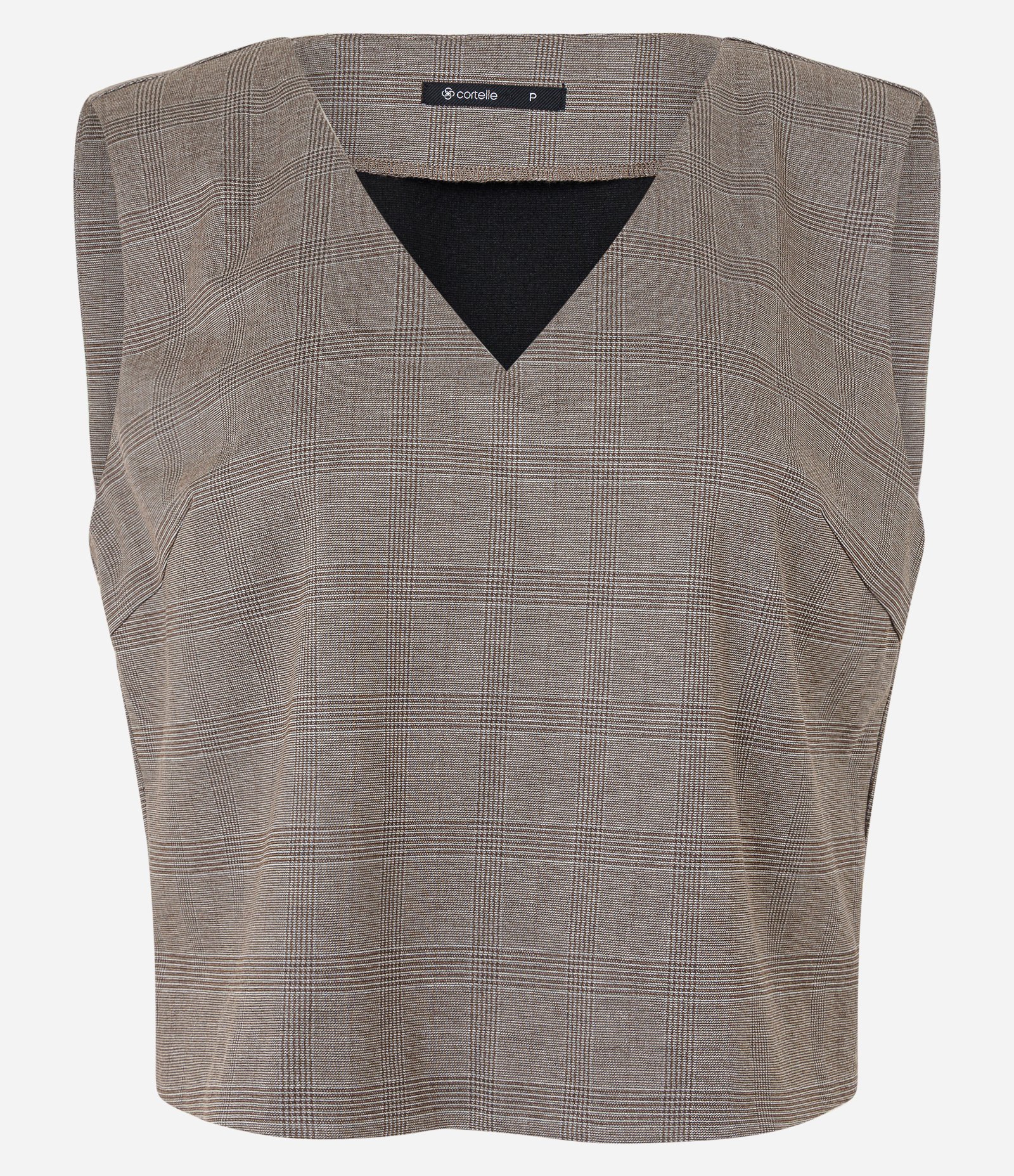 Blusa Em Ponto Roma com Ombreiras e Estampa Xadrez Cinza 4