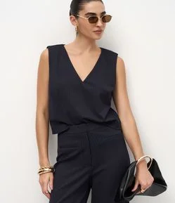 Blusa Curta em Ponto Roma com Ombreiras