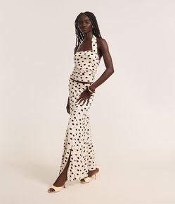 Saia Godê Long Midi em Viscose com Estampa Poá