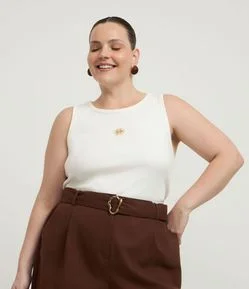 Blusa Regata em Ribana com Bordado de Concha Curve & Plus Size