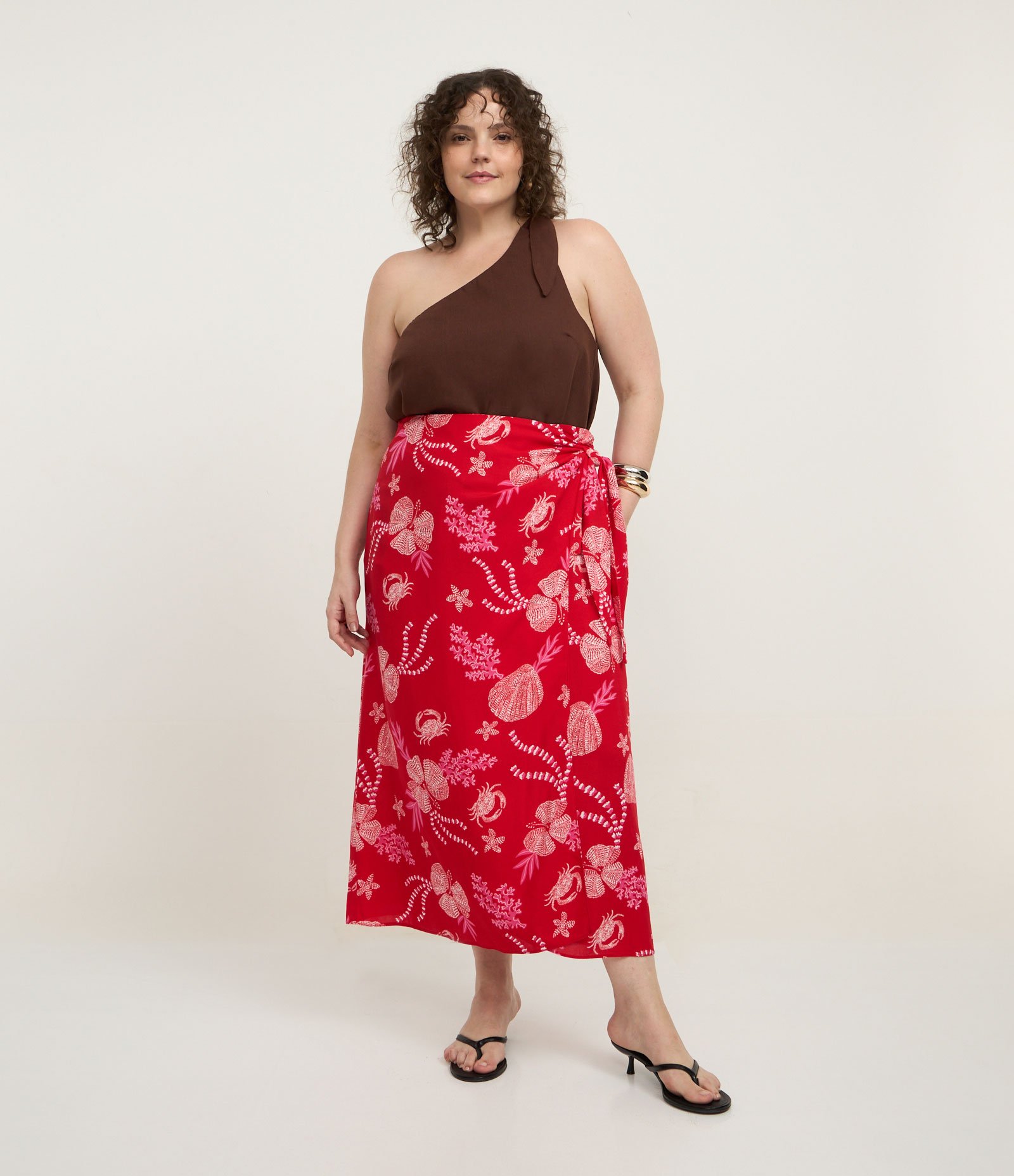 Saia Midi em Viscose com Estampa Floral Curve & Plus Size Vermelho 1