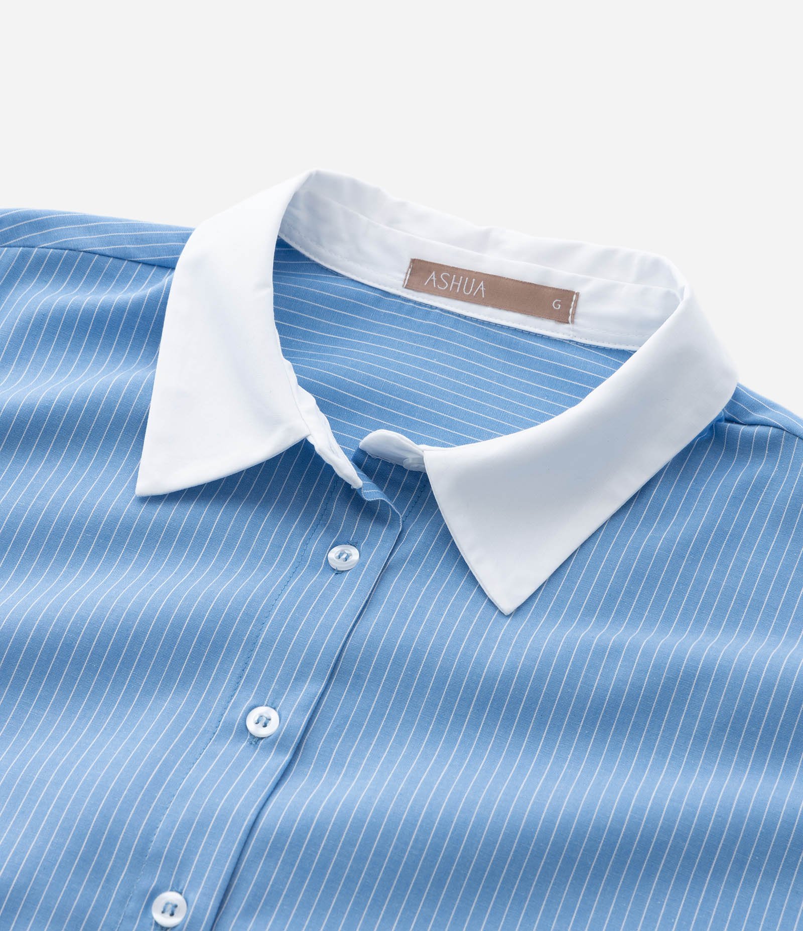 Camisa Manga Longa Listrada com Gola e Punhos Contrastantes Curve & Plus Size Azul 5