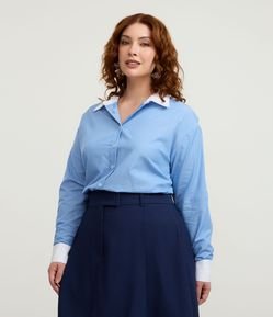 Camisa Manga Longa Listrada com Gola e Punhos Contrastantes Curve & Plus Size