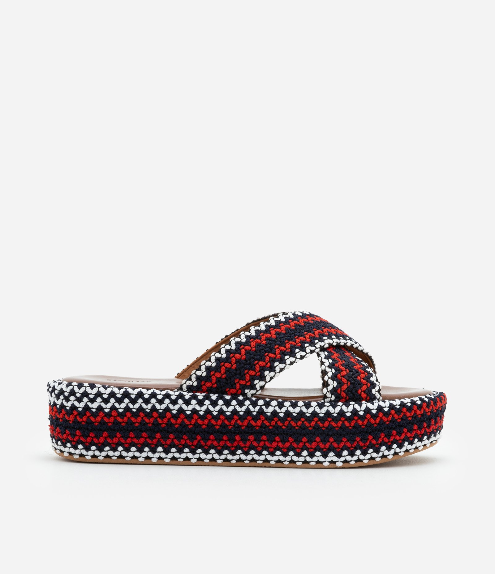 Sandália Flatform em PU com Tira Cruzada Trançada Multicolor-AC 1