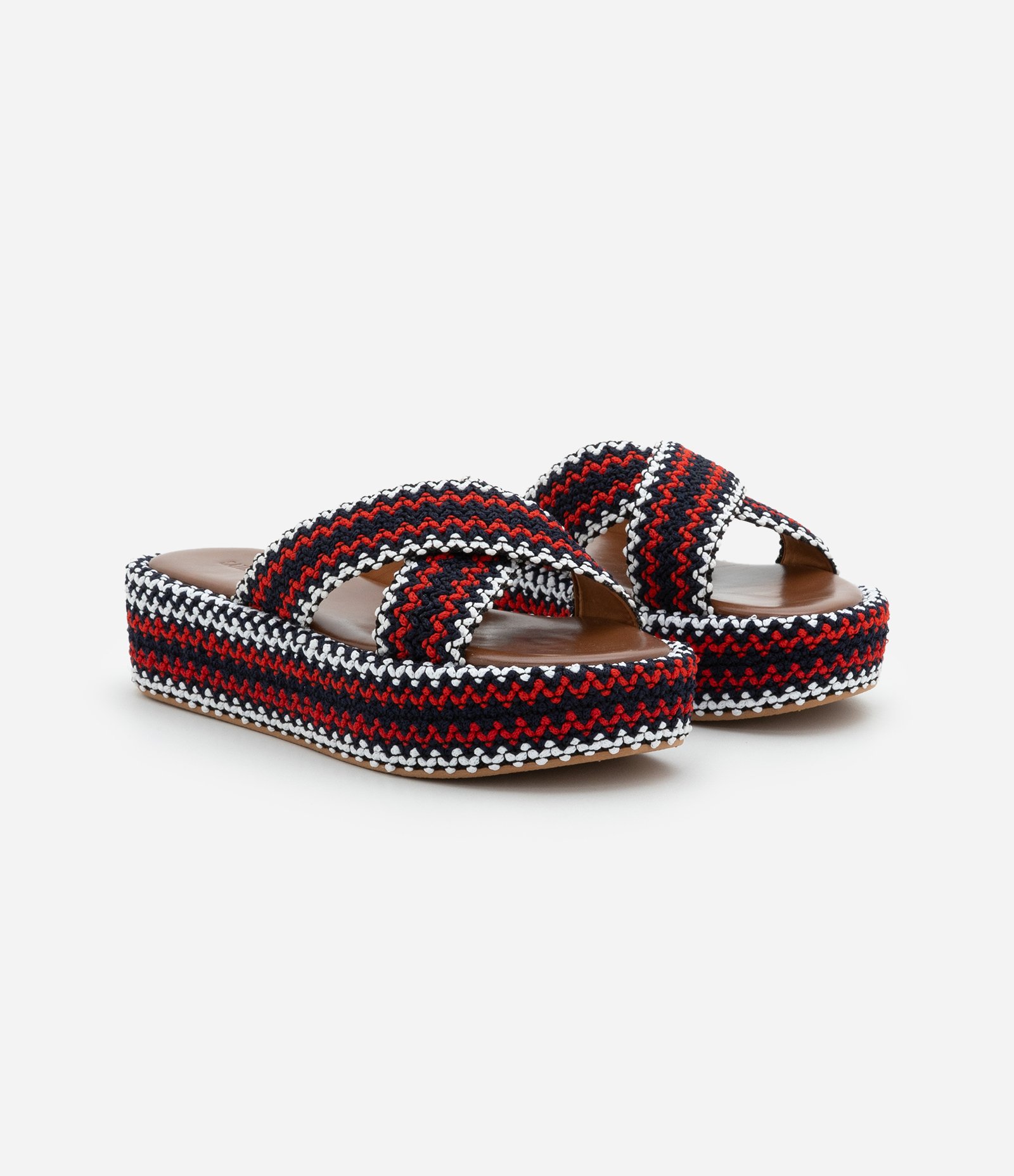Sandália Flatform em PU com Tira Cruzada Trançada Multicolor-AC 2