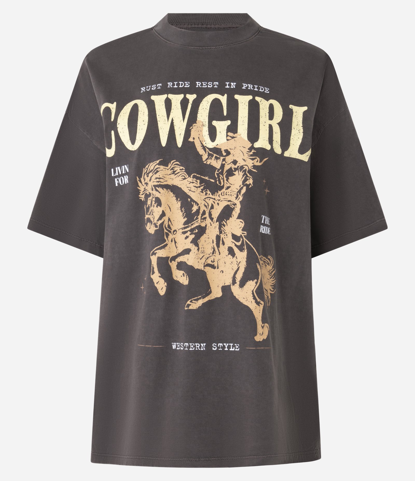 Camiseta T-shirt em Algodão Estonado e Estampa CowGirl Marrom 4