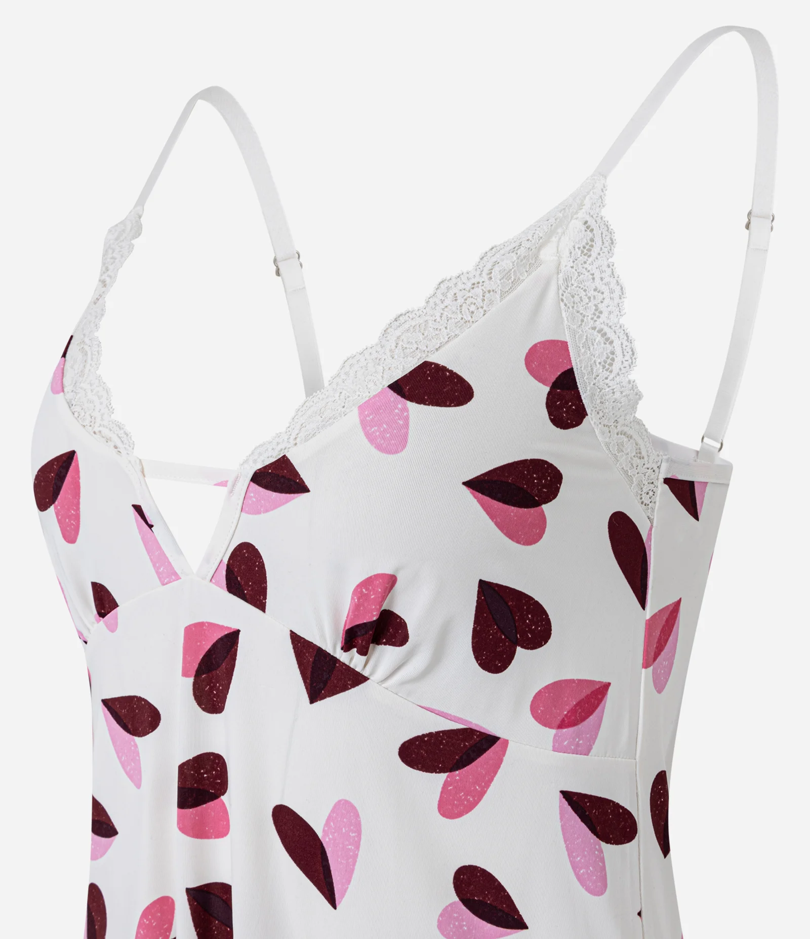 Camisola em Microfibra com Alças Finas Ajustáveis e Estampa de Coração Branco 4