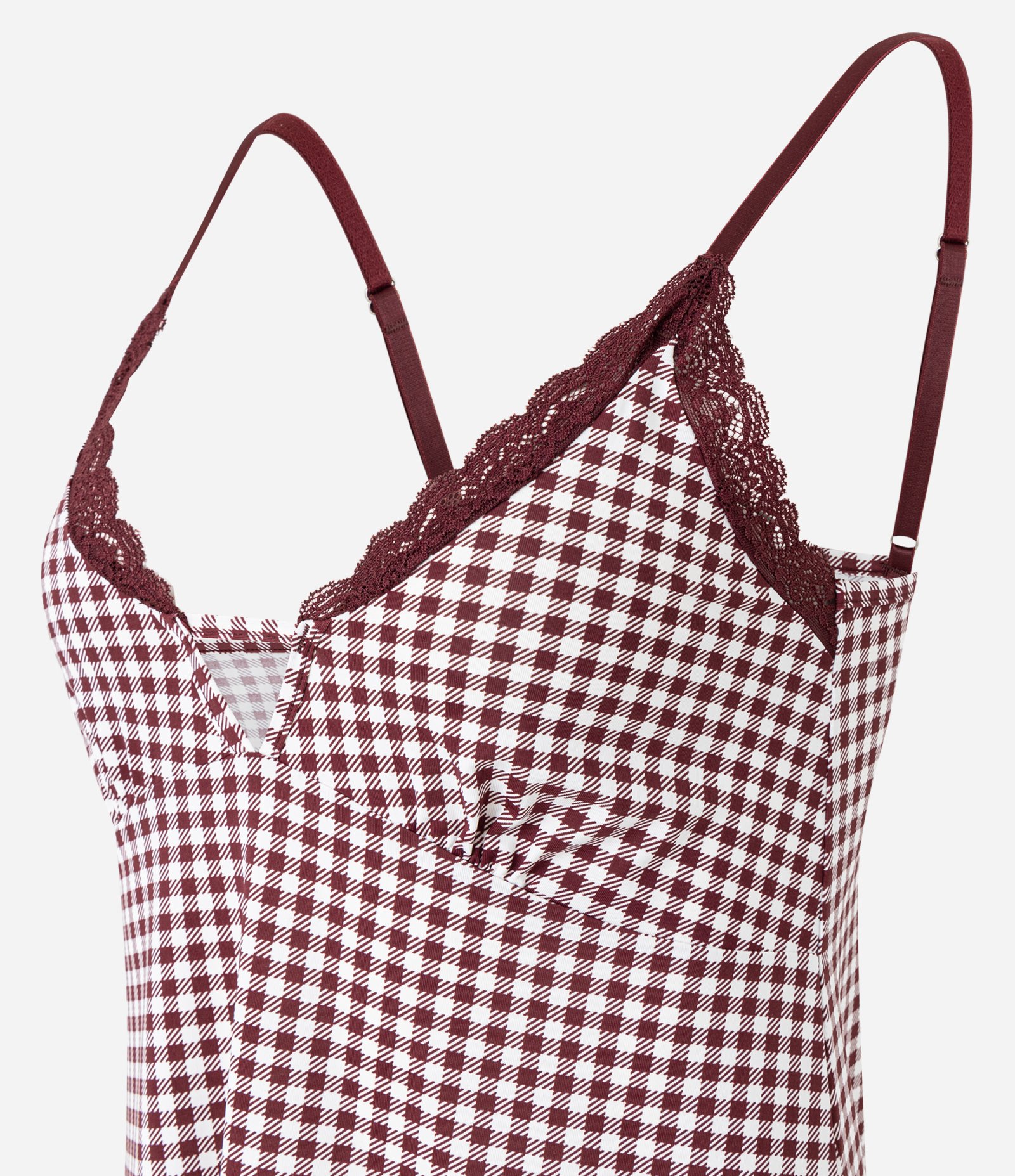 Camisola de Alcinha em Poliamida com Estampa Xadrez Vermelho 5