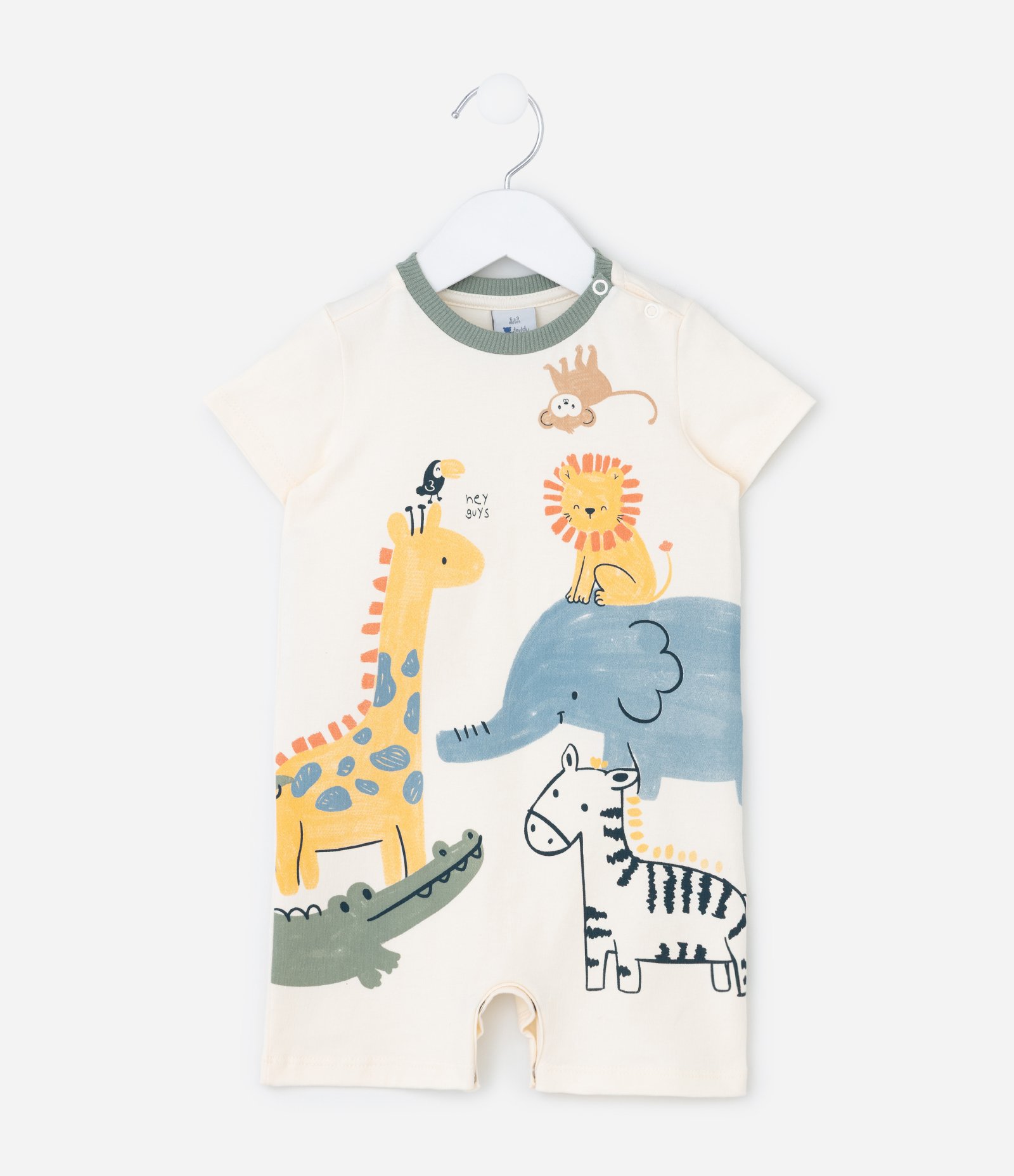 Macaquinho Infantil com Estampa Animais Empilhados - Tam 0 a 18 meses Bege 2