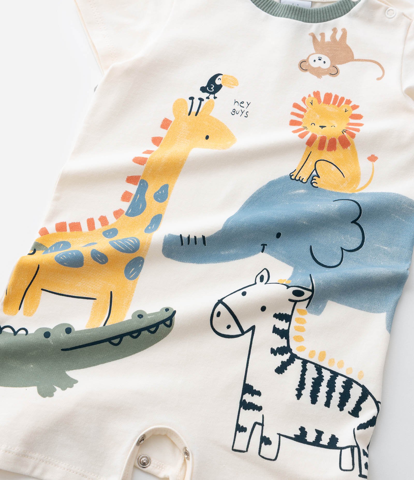 Macaquinho Infantil com Estampa Animais Empilhados - Tam 0 a 18 meses Bege 8