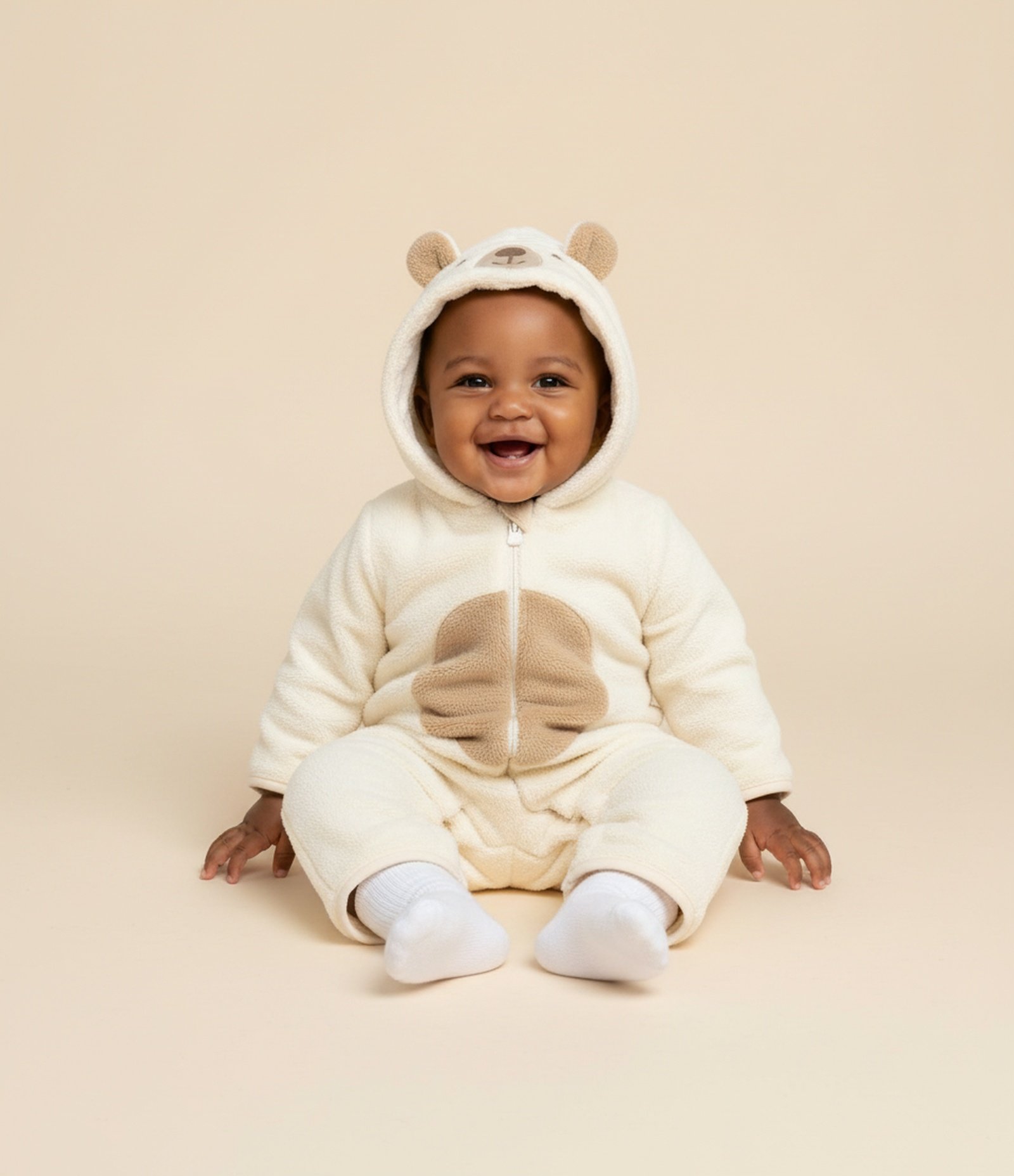 Macacão Infantil com Capuz e Bordado de Urso – Tam 0 a 18 Meses Off White 1