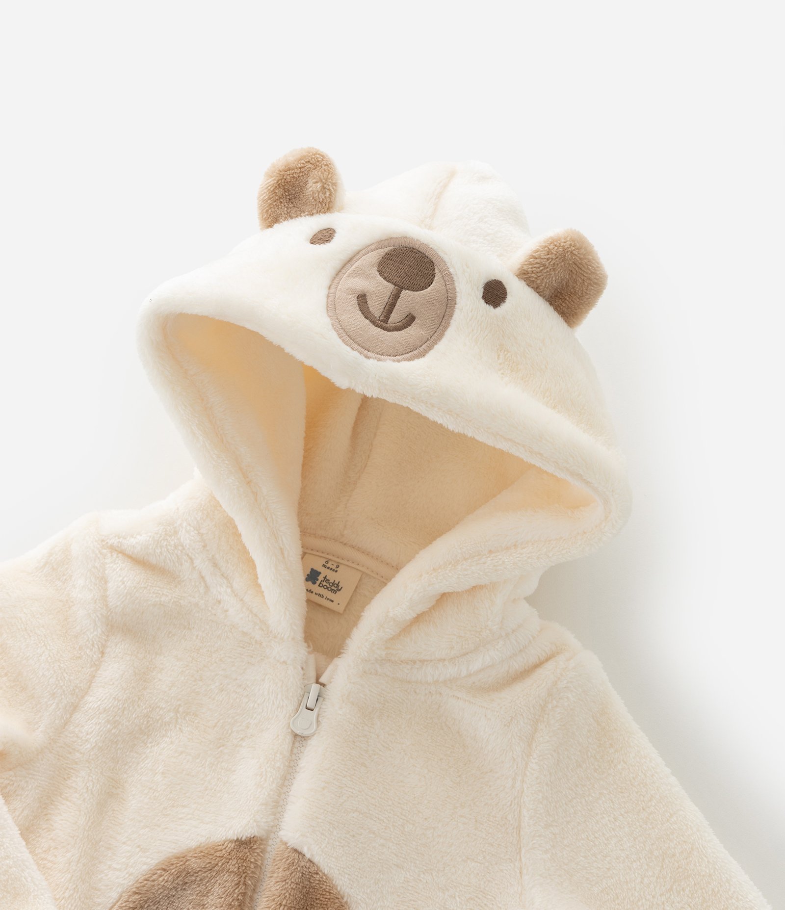 Macacão Infantil com Capuz e Bordado de Urso – Tam 0 a 18 Meses Off White 11