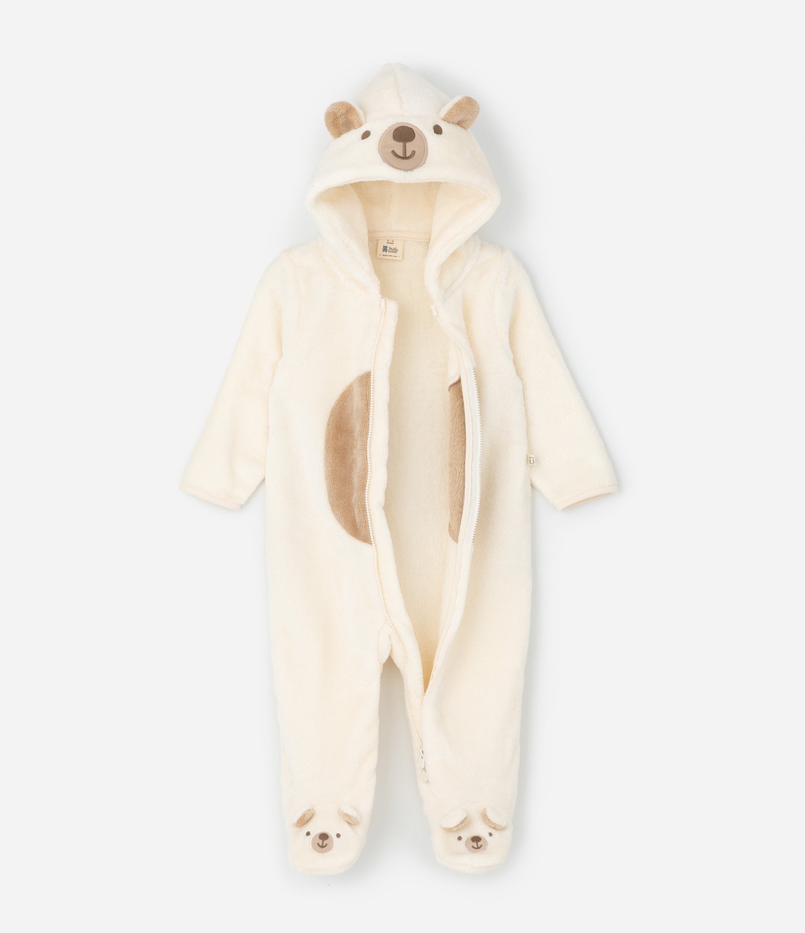 Macacão Infantil com Capuz e Bordado de Urso – Tam 0 a 18 Meses Off White 3