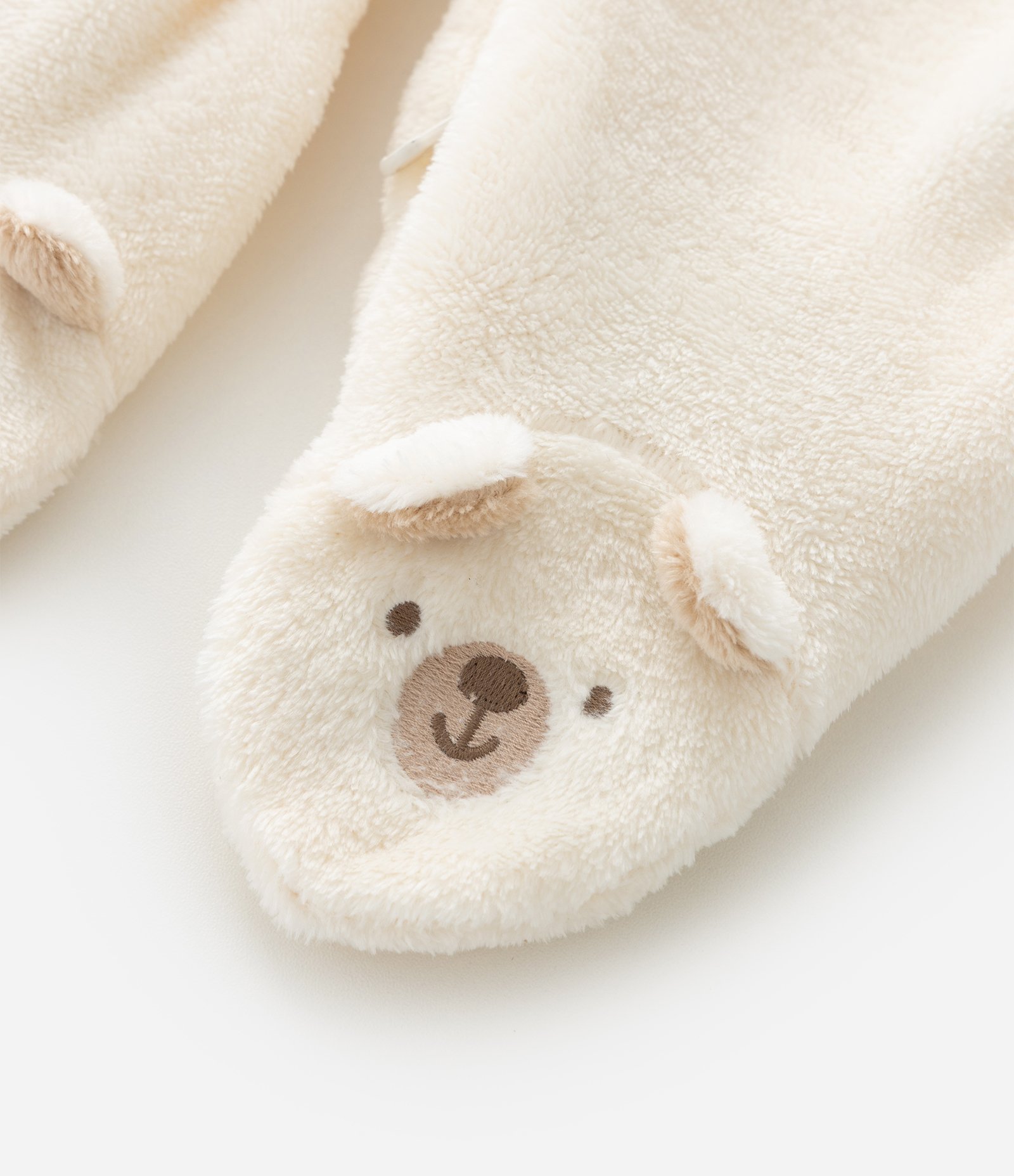 Macacão Infantil com Capuz e Bordado de Urso – Tam 0 a 18 Meses Off White 8