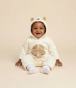 Macacão Infantil com Capuz e Bordado de Urso – Tam 0 a 18 Meses
