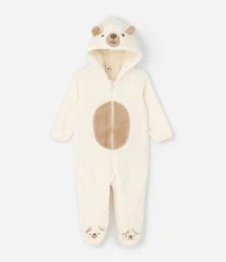 Macacão Infantil com Capuz e Bordado de Urso – Tam 0 a 18 Meses