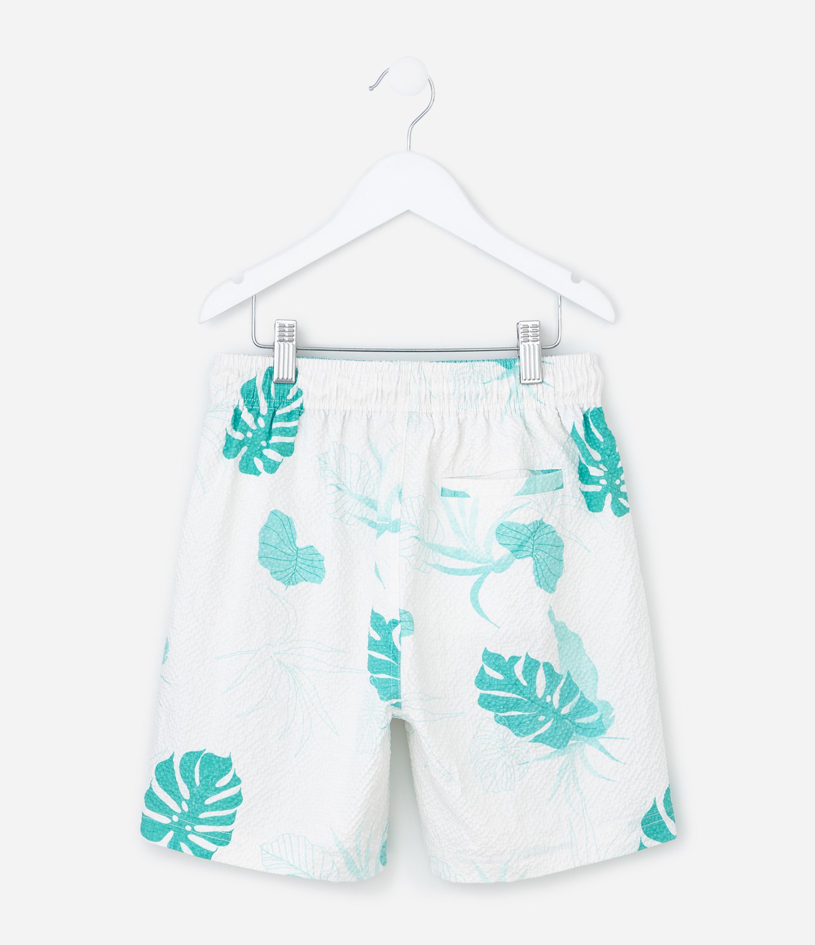 Bermuda Infantil de Banho em Anarruga com Estampa de Folhagens - Tam 5 a 14 Anos Branco 2
