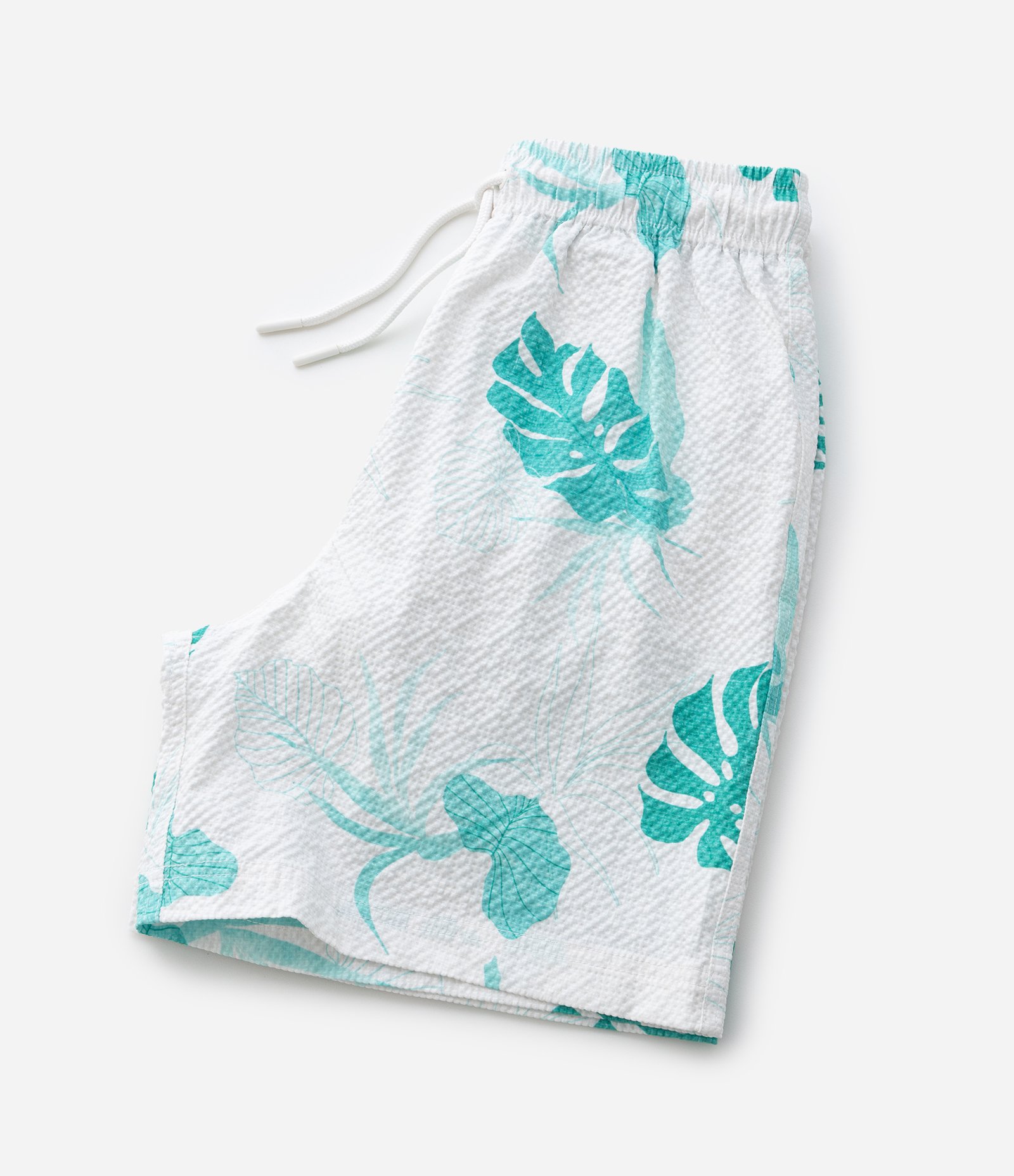 Bermuda Infantil de Banho em Anarruga com Estampa de Folhagens - Tam 5 a 14 Anos Branco 6