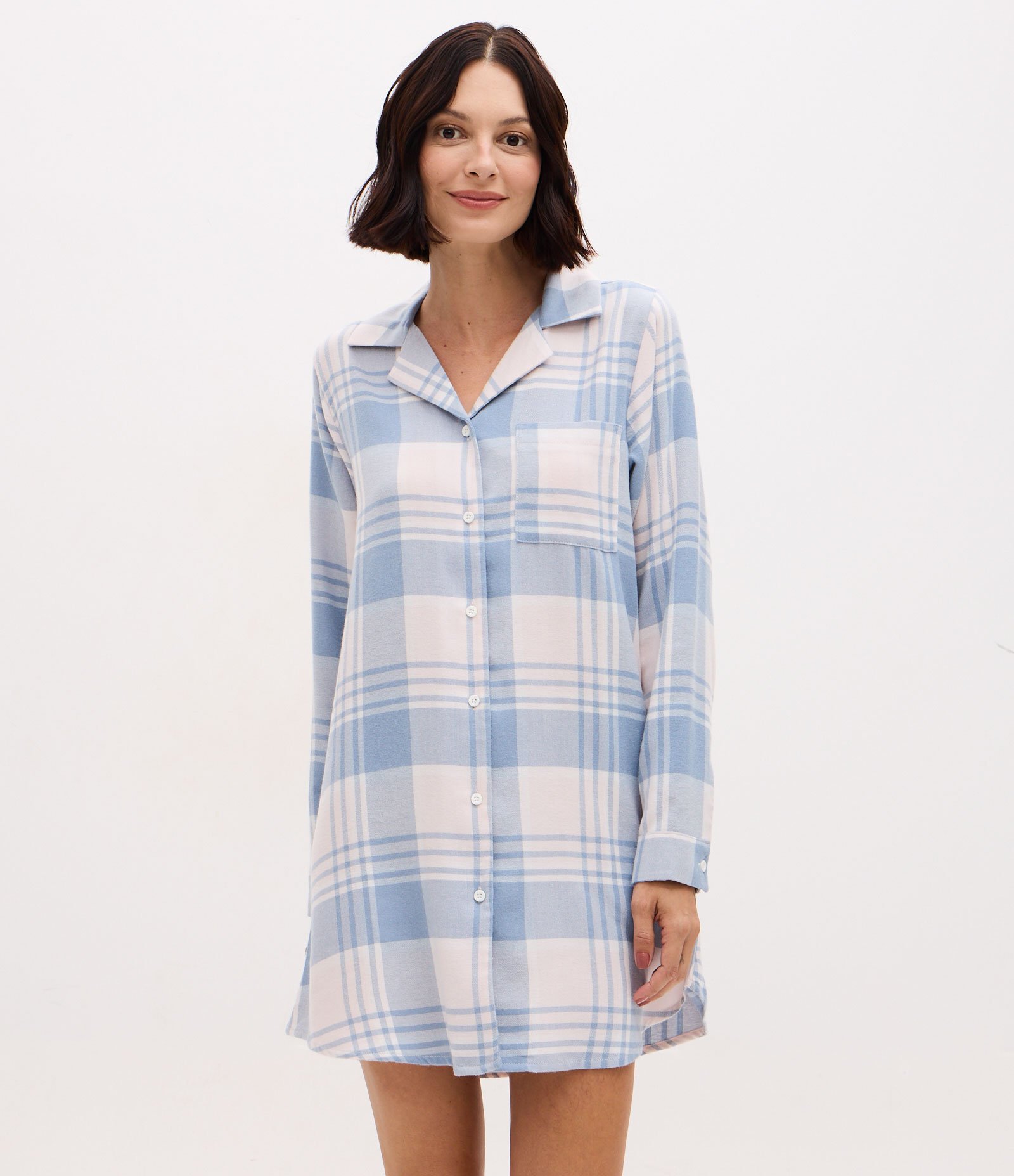 Camisola Americana em Flanela Xadrez e Manga Longa Azul 1