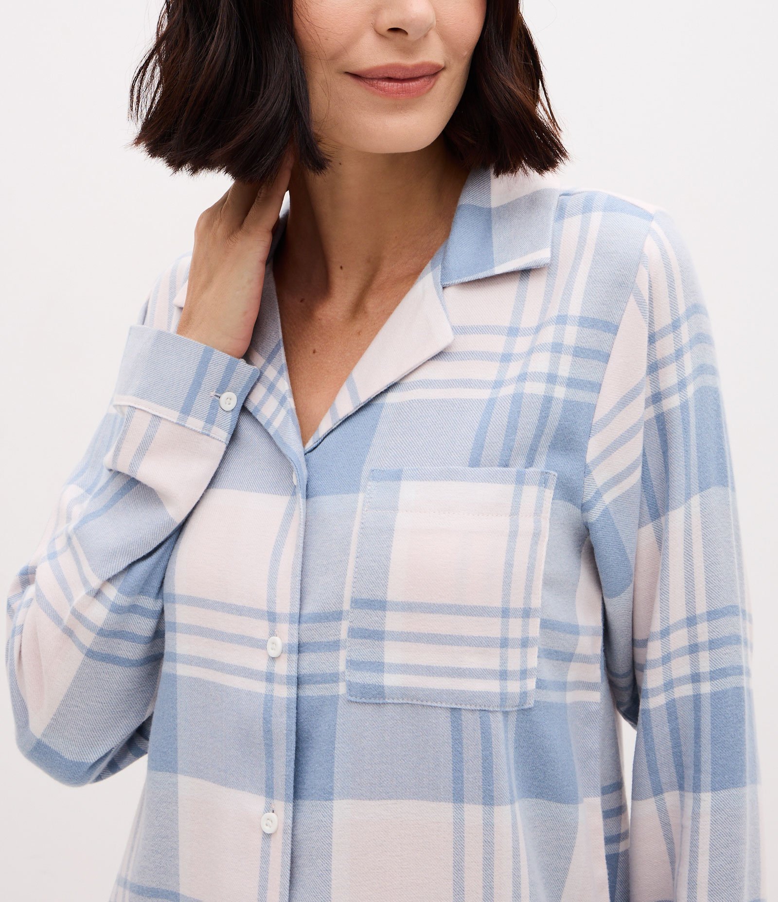 Camisola Americana em Flanela Xadrez e Manga Longa Azul 2